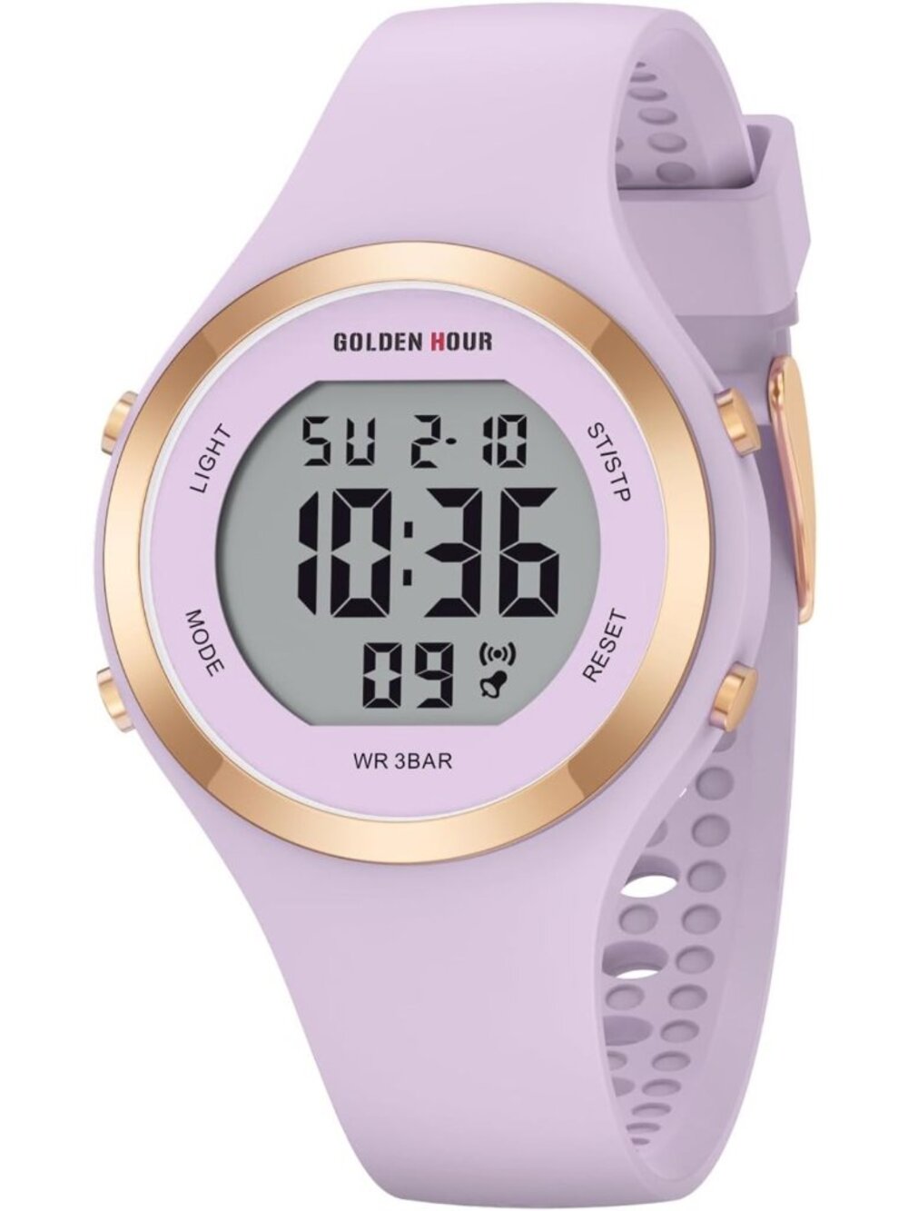 Waterproof Sport Women's Digital Chronograph Watch with Silicone Strap - Gold
